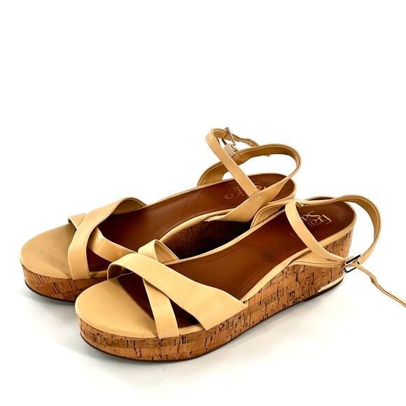 Franco Sarto Pelma Platform Wedge Sandal 10 NWOT Tan Beige Cork Travel Cruise - Picture 2 of 7